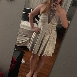 Silver crushed velvet party dress